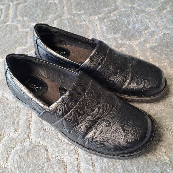 Boc Born Peggy Slip-On Clogs WOMENS Size 7.5M Black FLORAL Embossed COMFY Shoes - Picture 11 of 11